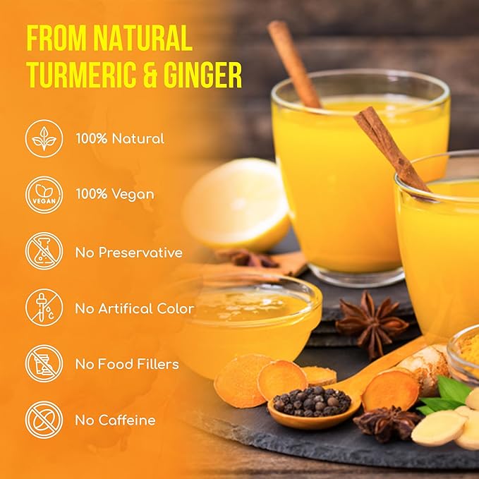 FreshDrinkUS, Premium 45 Ginger Turmeric Tea Bags, 100% Natural Ingredients, Hand-made Blend of Ginger and Turmeric Herbal Tea, Eco-conscious Tea Bags. No Sugar, No Caffeine, No Gluten, Vegan.