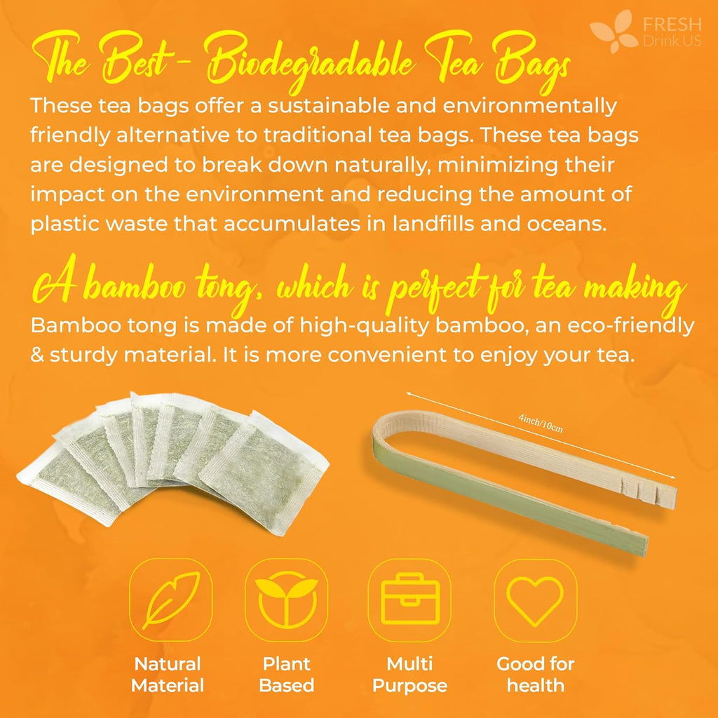 FreshDrinkUS, Premium 45 Ginger Turmeric Tea Bags, 100% Natural Ingredients, Hand-made Blend of Ginger and Turmeric Herbal Tea, Eco-conscious Tea Bags. No Sugar, No Caffeine, No Gluten, Vegan.