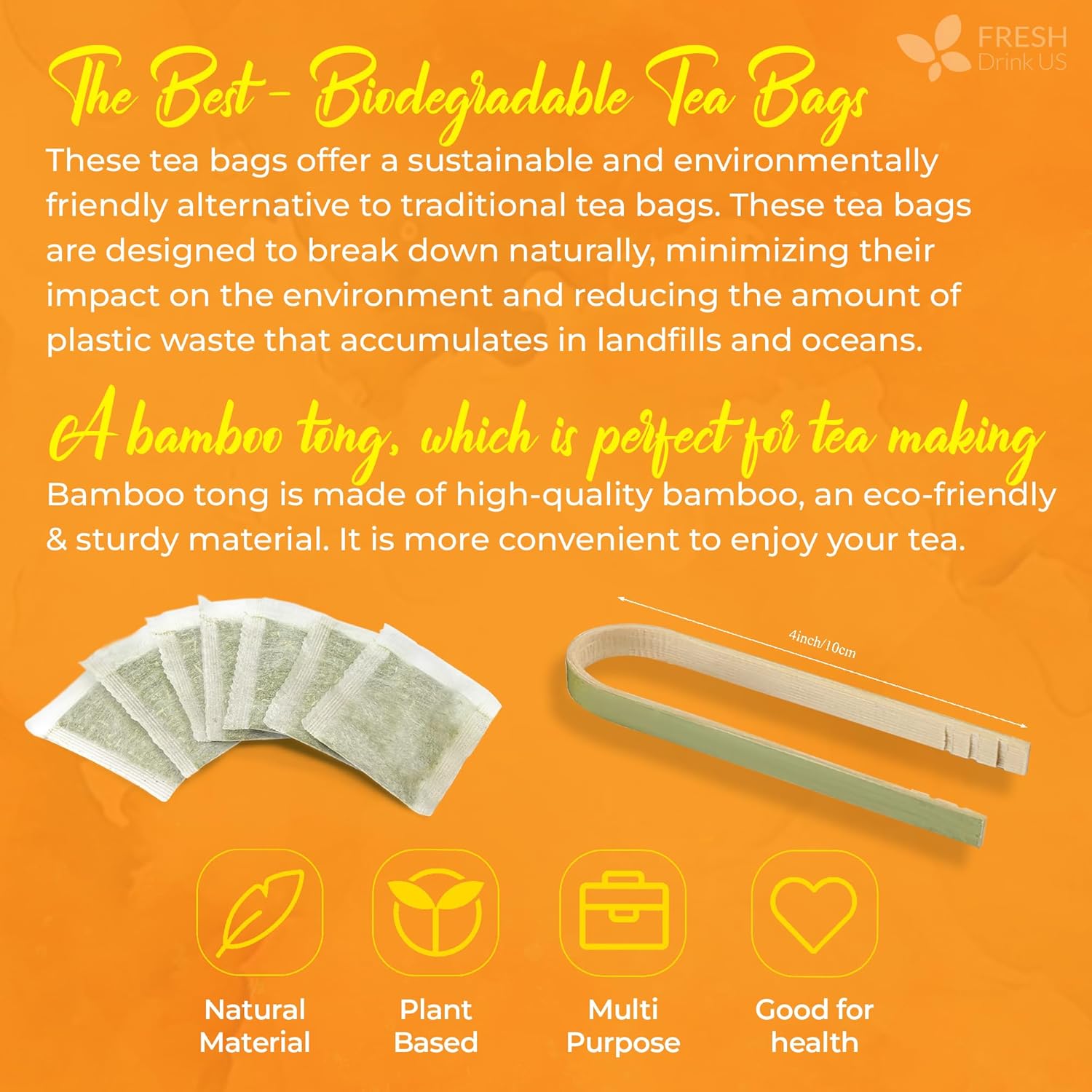 FreshDrinkUS, Premium 45 Ginger Turmeric Tea Bags, 100% Natural Ingredients, Hand-made Blend of Ginger and Turmeric Herbal Tea, Eco-conscious Tea Bags. No Sugar, No Caffeine, No Gluten, Vegan.